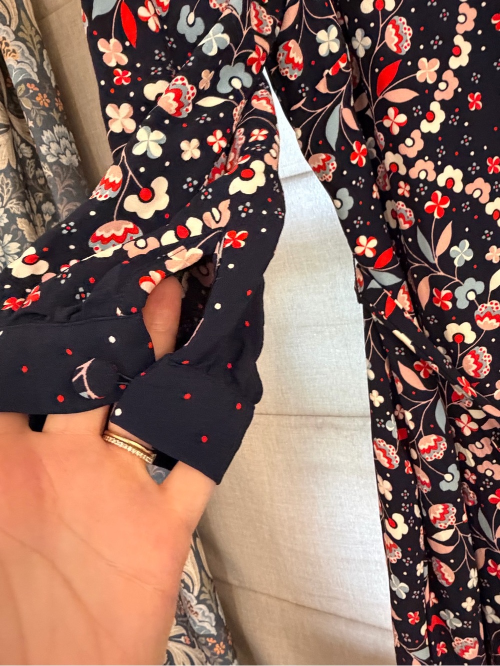 Boden Navy Floral Midi Dress with Tie Waist - Picture 4 of 8